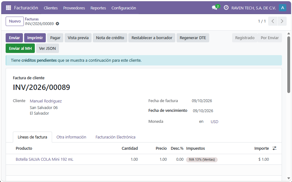 Factura de cliente dentro del ERP